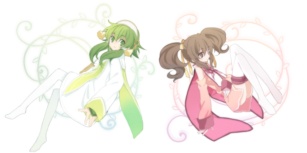 koto (colorcube), anise tatlin, ion (tales), tales of (series), tales of the abyss, bad id, bad pixiv id, 00s, brown eyes, brown hair, green eyes, green hair, long hair, thighhighs, twintails