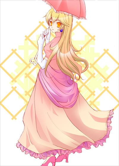 princess peach, mario (series), nintendo, 1girl, blonde hair, dress, elbow gloves, female focus, gloves, smile, solo, umbrella, yellow eyes