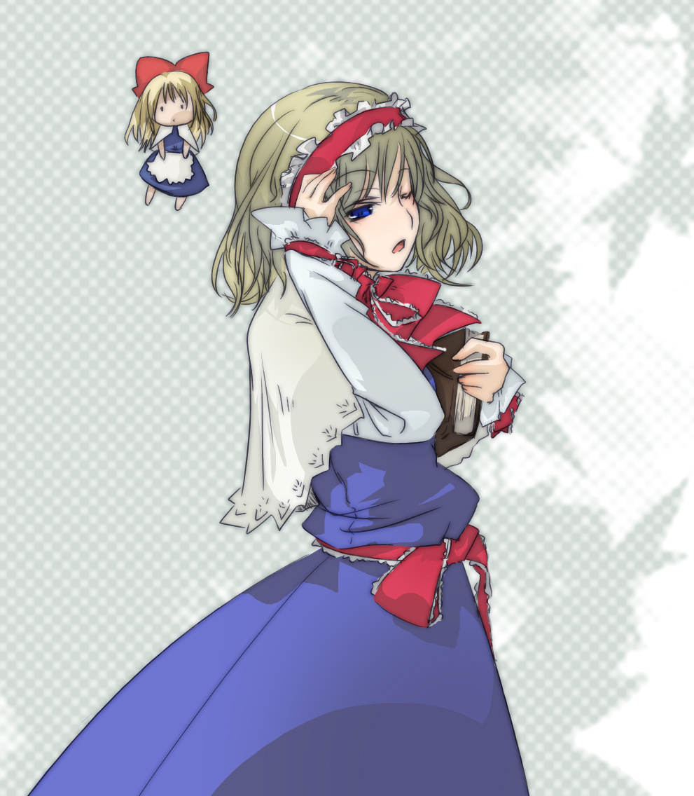 fuduki, fuzuki (sylla), alice margatroid, shanghai doll, touhou, 1girl, blonde hair, blue eyes, doll, female focus, hairband, short hair, solo