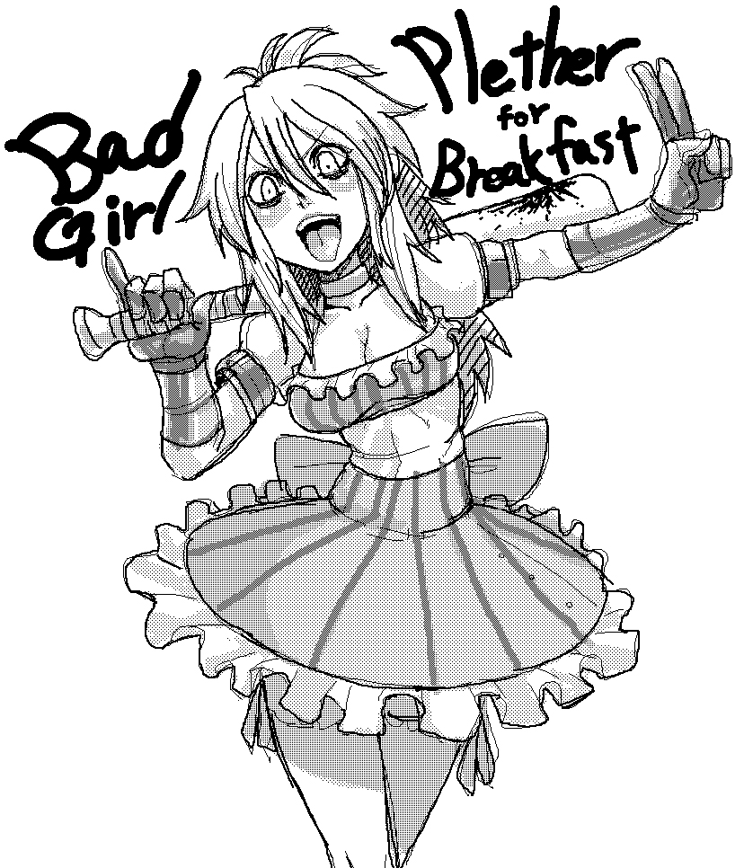 matsumoto tomoyohi, bad girl (no more heroes), grasshopper manufacture, no more heroes, baseball bat, blood, crazy, long hair, sketch, weapon