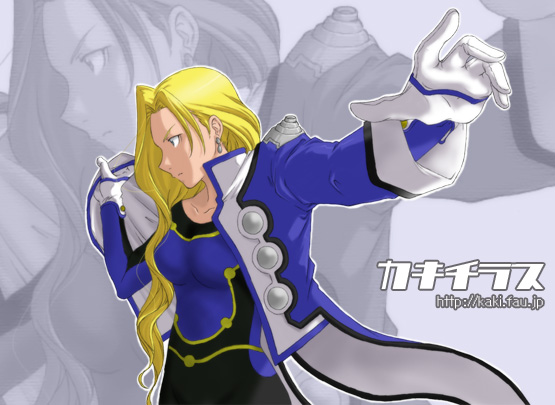 k-ma, glycine bleumer, sakura taisen, sakura taisen iii, translation request, 00s, blonde hair, blue eyes, bodysuit, dressing, earrings, gloves, jewelry, long hair, solo, zoom layer