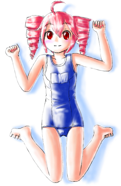 kasane teto, utau, 1girl, drill hair, female focus, pink hair, red hair, solo, swimsuit