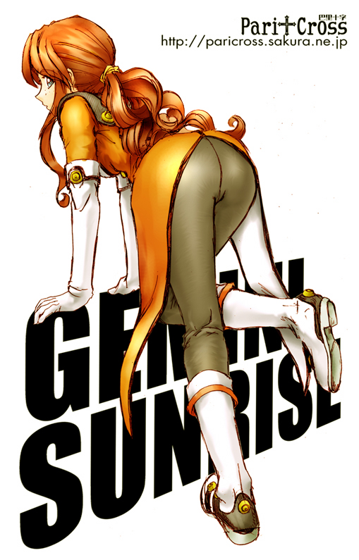 paricross, gemini sunrise, sakura taisen, sakura taisen v, 00s, ass, blue eyes, elbow gloves, freckles, gloves, military, military uniform, ponytail, red hair