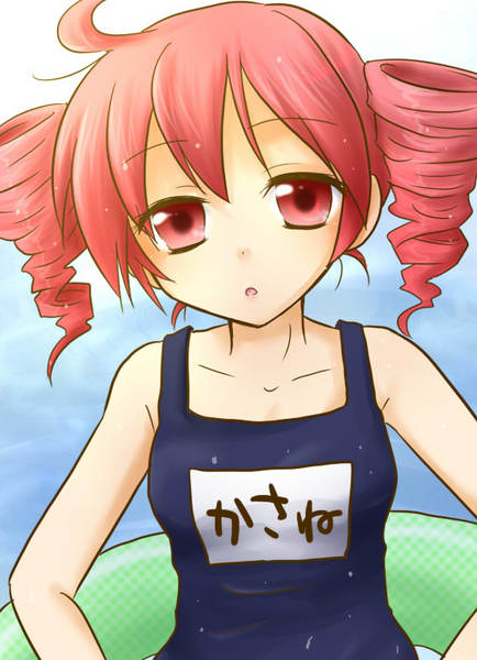 kasane teto, utau, 1girl, drill hair, female focus, pink hair, red hair, solo, swimsuit