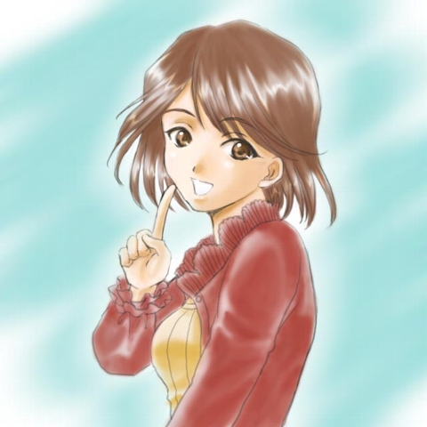 hutoshi akira, fujieda kaede, sakura taisen, sakura taisen ii, lowres, 00s, brown eyes, brown hair, casual, short hair