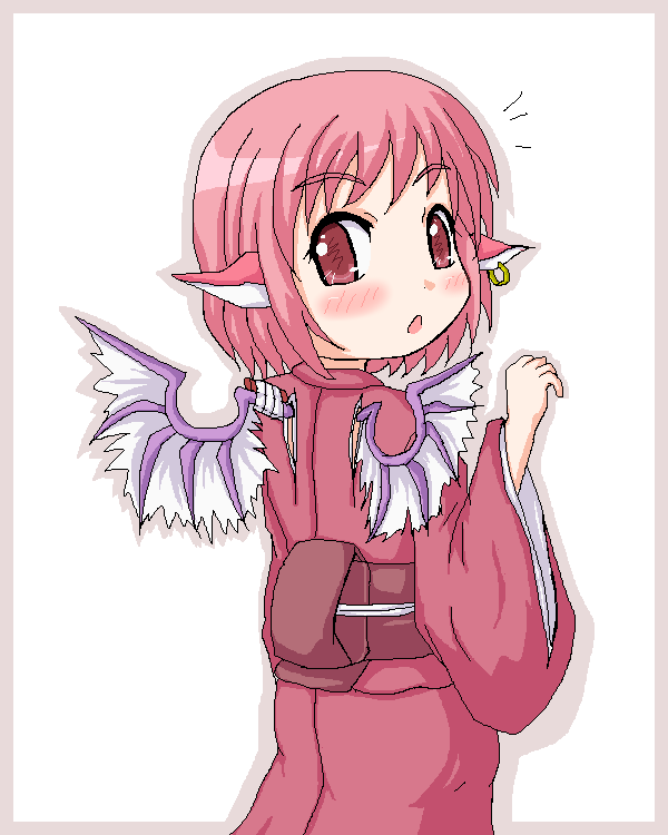 sanzan, mystia lorelei, okamisty, touhou, 1girl, animal ears, earrings, female focus, japanese clothes, jewelry, oekaki, pink hair, short hair, solo, splint, wings