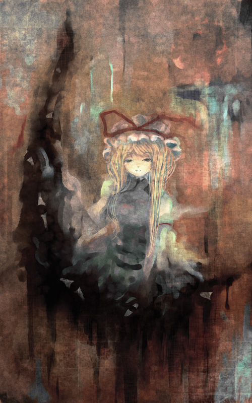 amii, yakumo yukari, touhou, bad id, bad pixiv id, 1girl, blonde hair, female focus, gap (touhou), hat, long hair, solo