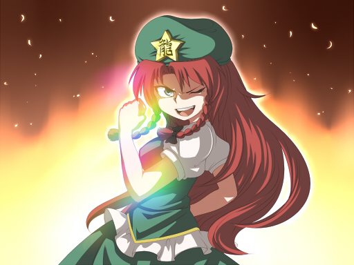 harusame (unmei no ikasumi), ex-meiling, hong meiling, immaterial and missing power, touhou, 1girl, blue eyes, braid, breasts, china dress, chinese clothes, dress, female focus, hat, long hair, red hair, solo, twin braids
