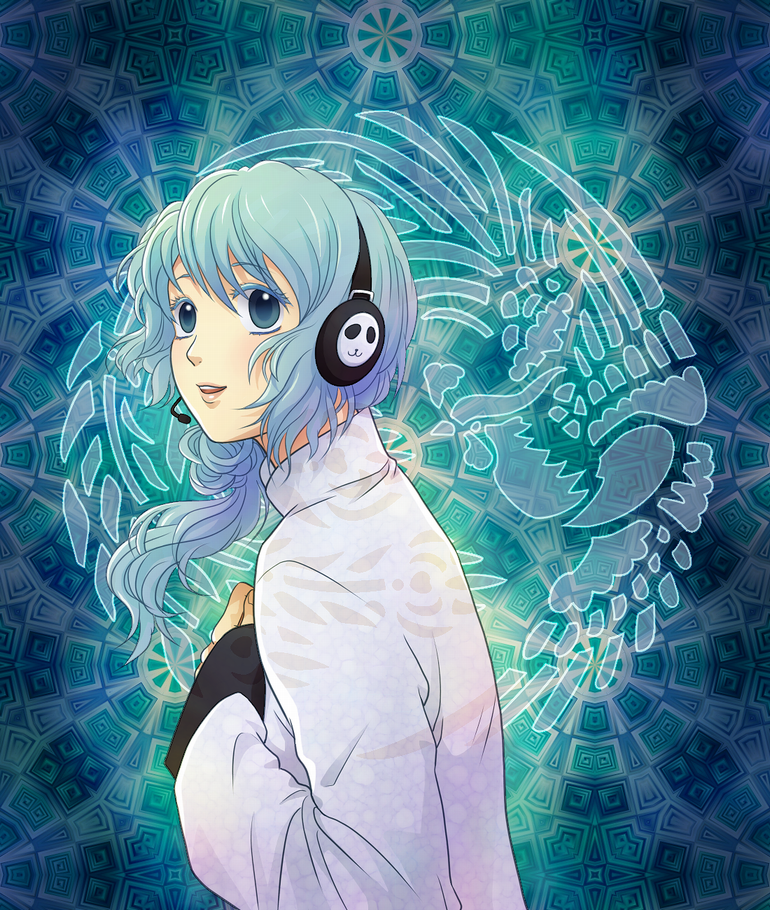 yurika sayu, utau, vocaloid, md5 mismatch, 1girl, blue eyes, blue hair, female focus, headphones, headset, matching hair/eyes, smile, solo