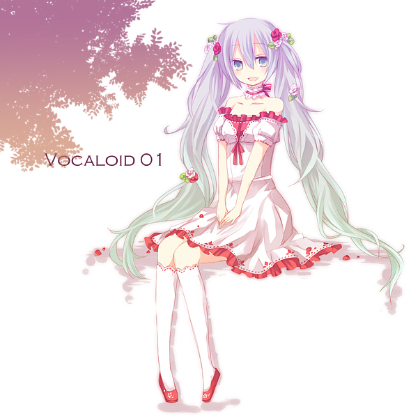 aruya (flosrota), hatsune miku, vocaloid, world is mine (vocaloid), bad id, bad pixiv id, aqua eyes, aqua hair, dress, flower, long hair, shoes, sitting, solo, twintails