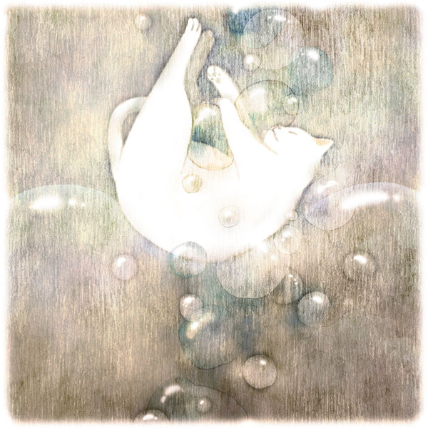 mercurycraze, original, bad id, bad pixiv id, animal focus, bubble, cat, falling, no humans, still life