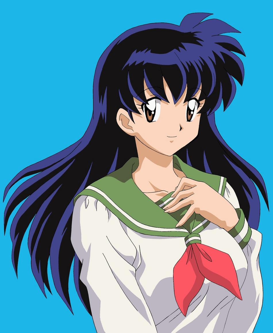 higurashi kagome, inuyasha, tagme, brown eyes, school uniform, simple background, smile