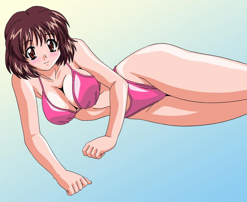 bikini, blush, lying, smile, swimsuit