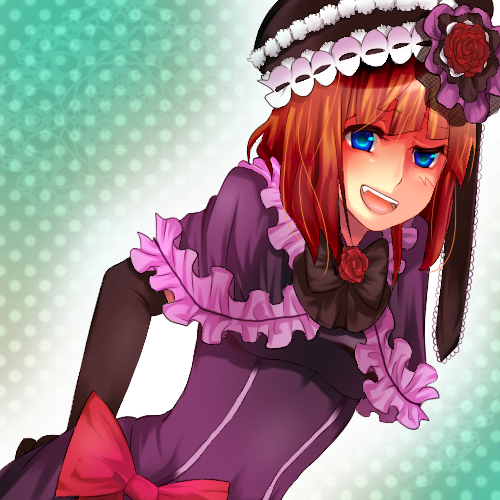 hira, eva beatrice, umineko no naku koro ni, lowres, 00s, 1girl, blue eyes, female focus, flower, hat, orange hair, raised eyebrow, rose, short hair, solo, uneven eyes