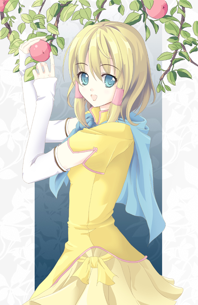 320yw, mist (fire emblem), mist (path of radiance) (fire emblem), fire emblem, fire emblem: path of radiance, fire emblem: radiant dawn, nintendo, blue eyes, brown hair, elbow gloves, gloves, hair tubes, scarf, short hair, smile, solo