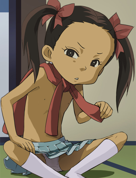 flat chest, loli, nipples, panties, socks, topless female, twintails, underwear, upskirt