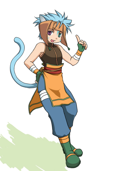 nao (necomugi), ranulf (fire emblem), fire emblem, fire emblem: path of radiance, fire emblem: radiant dawn, nintendo, bad id, bad pixiv id, 1boy, animal ears, blue hair, gloves, heterochromia, male focus, solo, tabard, tail
