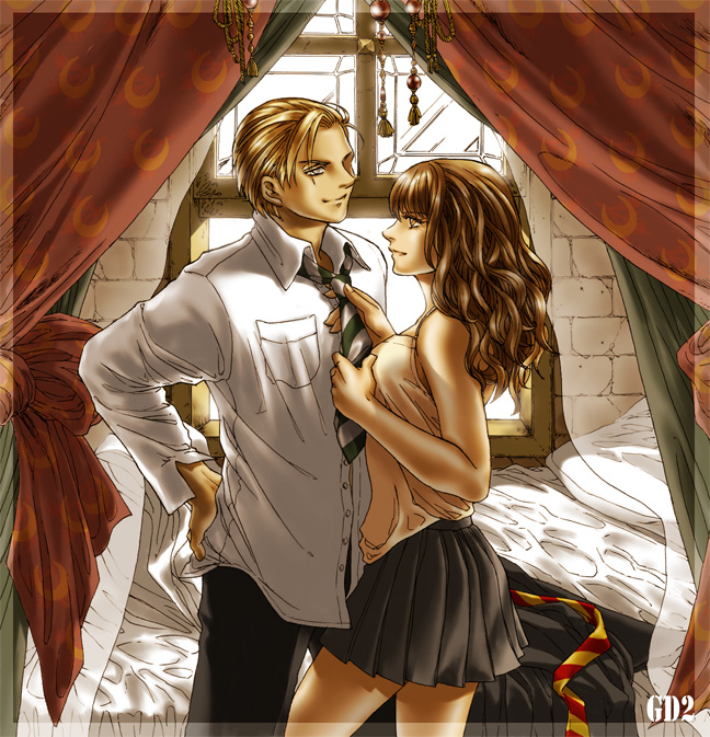 draco malfoy, harry potter, hermione granger, tagme, skirt