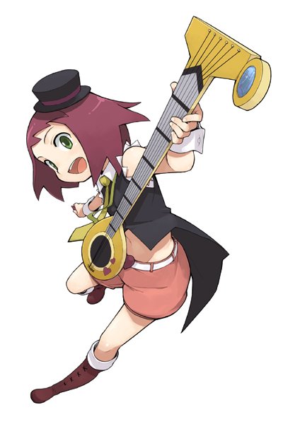 sonia strumm (mega man), capcom, mega man (series), mega man star force (series), 00s, green eyes, guitar, hat, instrument, purple hair, solo
