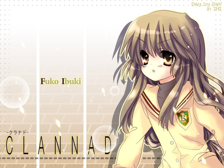 e-nya, ibuki fuuko, clannad, bad id, bad pixiv id, 00s, brown eyes, brown hair, long hair, school uniform
