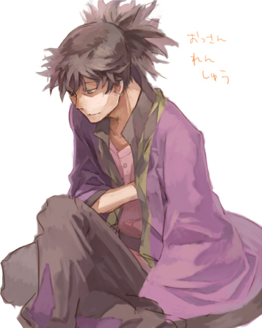 raven (tales), tales of (series), tales of vesperia, lowres, 00s, 1boy, black hair, blue eyes, male focus, ponytail, smile, solo, white background