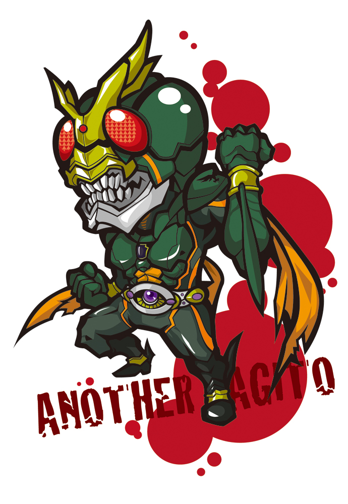 hachimae nana, nana (pixiv), nana (pixiv409737), another agito, kamen rider, kamen rider agito (series), 1boy, belt, chibi, male focus, scarf, solo, teeth