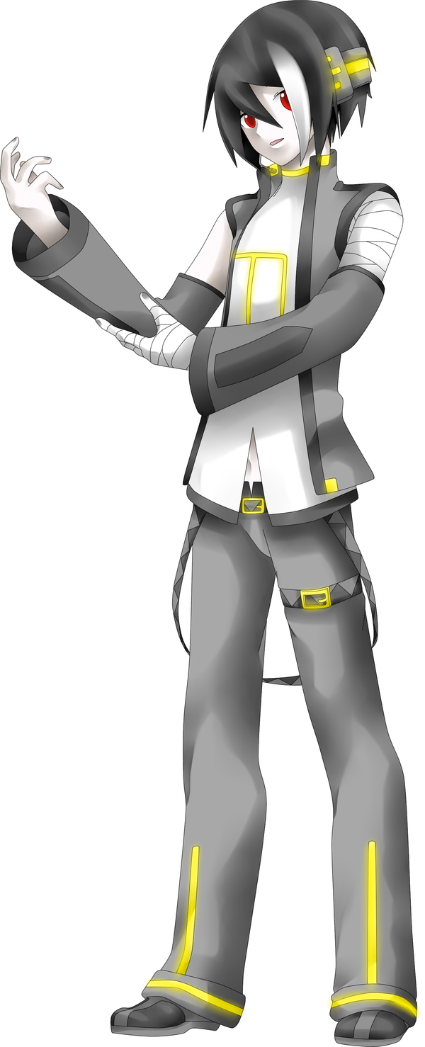 original, vocaloid, highres, self-upload, 1boy, black hair, full body, male focus, shoes, simple background, solo, white background, white hair