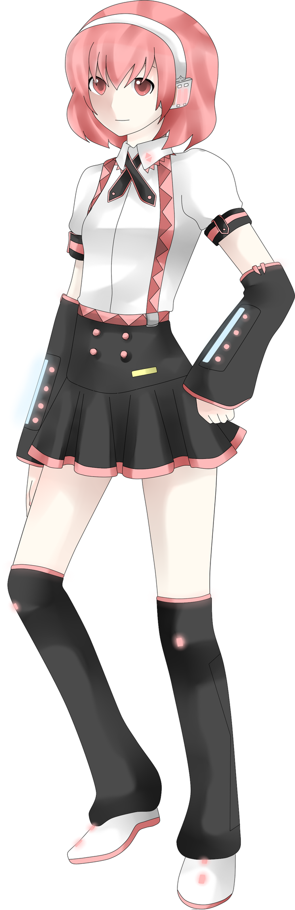 original, vocaloid, highres, long image, self-upload, tall image, pink hair, solo, thighhighs
