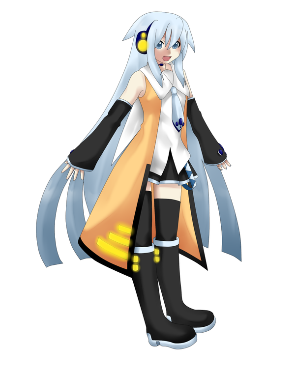 musune kuromi, original, vocaloid, self-upload, blue eyes, boots, coat, gradient hair, long hair, multicolored hair, solo, thighhighs, very long hair