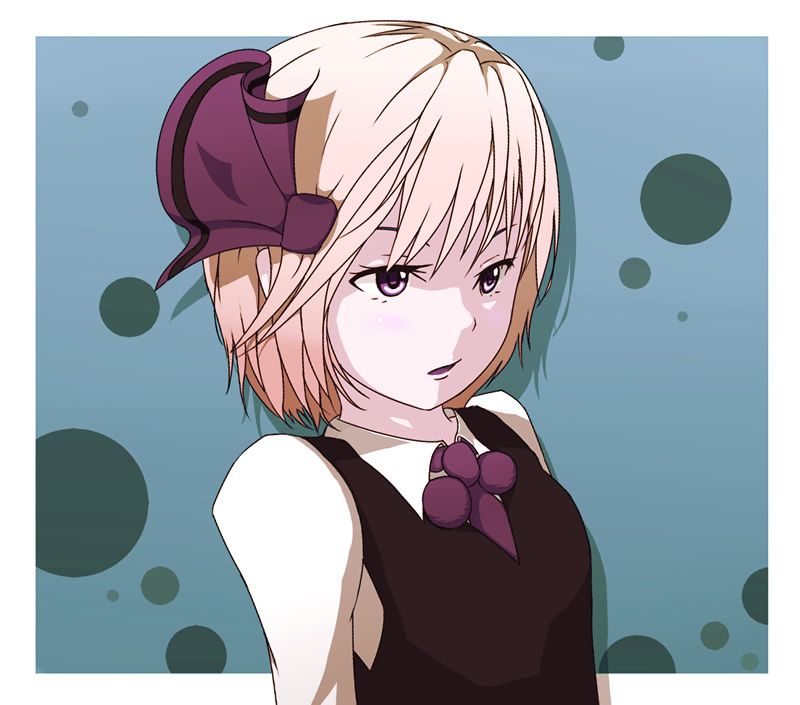 dise (psychoro), rumia, embodiment of scarlet devil, touhou, bad id, bad pixiv id, 1girl, blonde hair, female focus, hair ribbon, necktie, pink eyes, red eyes, ribbon, short hair, solo