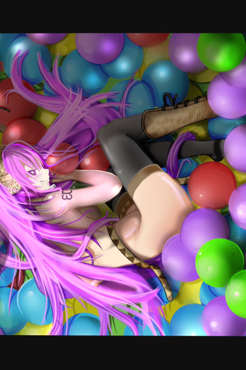 shio satou, megurine luka, vocaloid, bad id, bad pixiv id, highres, boots, legs, letterboxed, long hair, naughty face, pink hair, solo, thighhighs, very long hair
