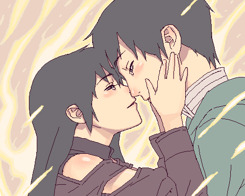 hijiri rei, amami christmas, amami kurau, kurau phantom memory, lowres, 00s, 2girls, androgynous, black hair, multiple girls, oekaki, reverse trap, tears