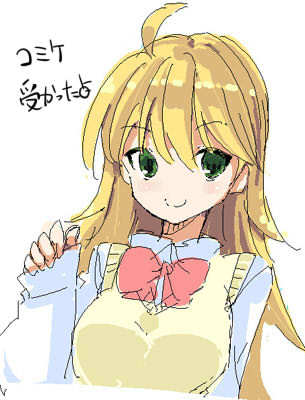 takatsuki tsukasa, hoshii miki, idolmaster, idolmaster (classic), lowres, 00s, 1girl, blonde hair, casual, female focus, solo, sweater vest, vest