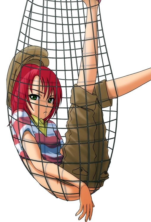 yuuki nao, my-hime, striped, green eyes, hat, net, red hair