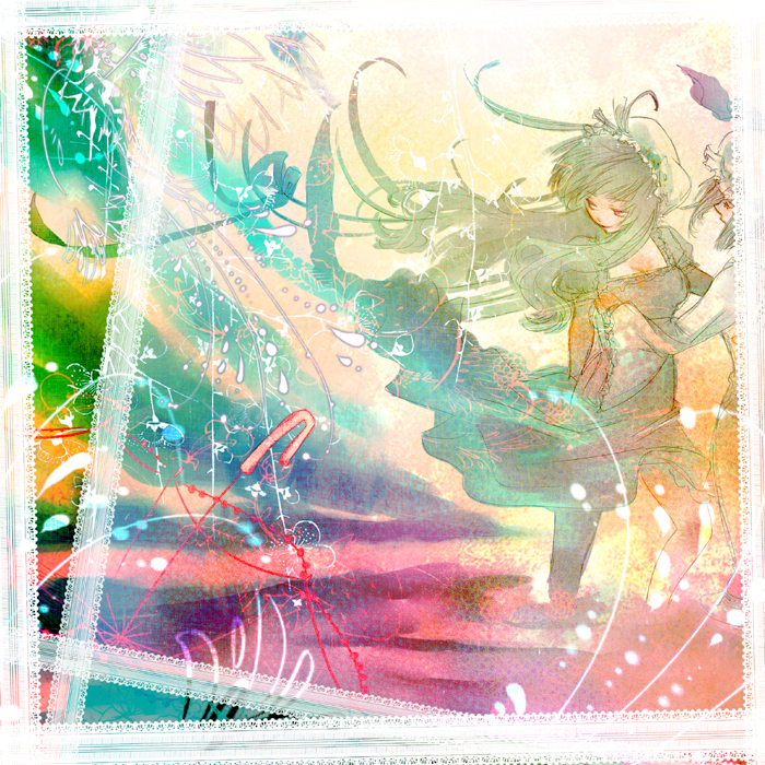 yoshizawa, saigyouji yuyuko, yakumo yukari, touhou, bad id, bad pixiv id, 2girls, colorful, dress, female focus, multiple girls, transparent, transparent umbrella, umbrella