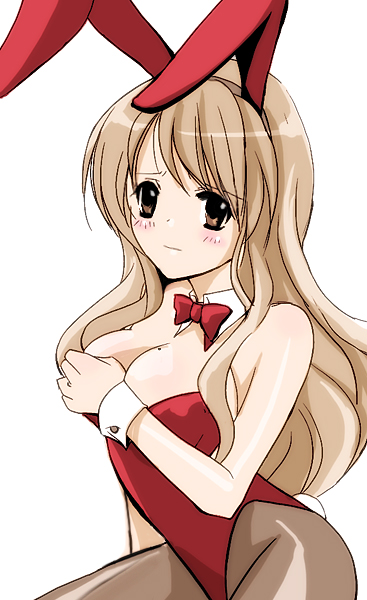 dcvermeer, asahina mikuru, suzumiya haruhi no yuuutsu, bad id, bad pixiv id, 00s, animal ears, brown eyes, brown hair, fake animal ears, long hair, pantyhose, playboy bunny, rabbit ears, solo