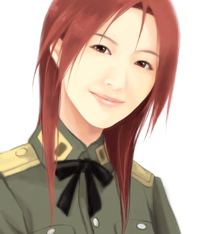 agahari, tanaka rie, minna-dietlinde wilcke, real life, strike witches, world witches series, 1girl, cosplay, female focus, long hair, minna-dietlinde wilcke (cosplay), real life insert, realistic, red hair, solo, voice actor, voice actor connection