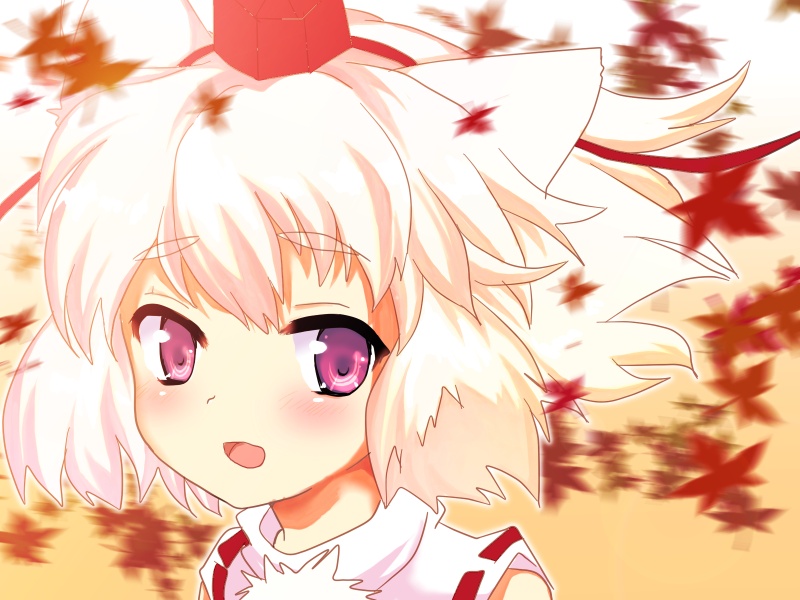 9999 (artist), kajio (maburo), inubashiri momiji, touhou, 1girl, female focus, purple eyes, short hair, solo, white hair, wolf ears