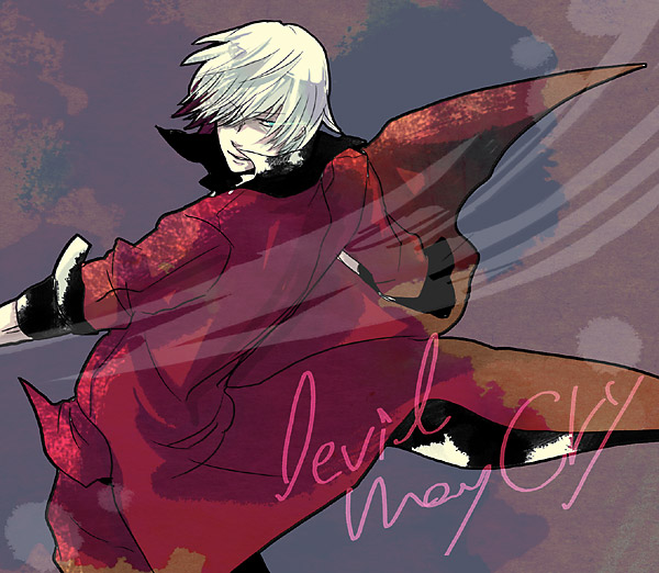 dante (devil may cry), capcom, devil may cry (series), 00s, 1boy, jacket, sword, weapon, white hair