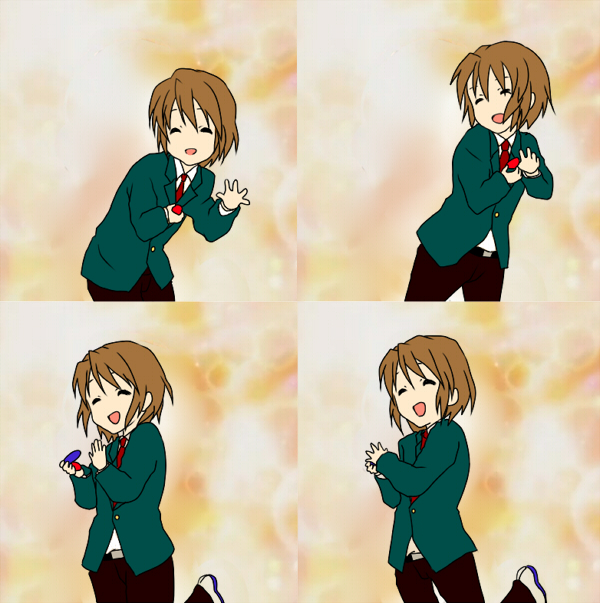 koizumi itsuki, k-on!, suzumiya haruhi no yuuutsu, brown hair, male focus, parody, school uniform, smile, un tan