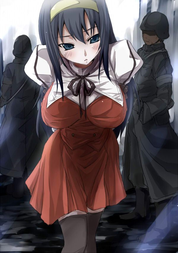 tousen, himemiya chikane, kannazuki no miko, 00s, 1girl, bdsm, black thighhighs, bondage, bound, puffy sleeves, solo focus, thighhighs, zettai ryouiki