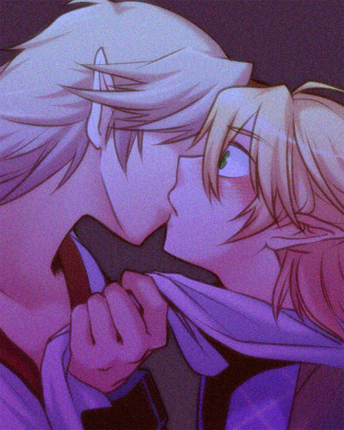 re ghotion, hoshiguma yuugi, mizuhashi parsee, touhou, bad id, bad pixiv id, 2girls, blonde hair, female focus, kiss, multiple girls, surprised, yuri