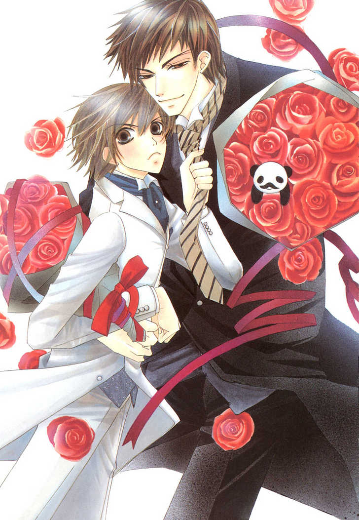 kamijou hiroki, kusama nowaki, junjou egoist, junjou romantica, 00s, 2boys, couple, flower, formal clothes, male focus, multiple boys, ribbon, white background, yaoi