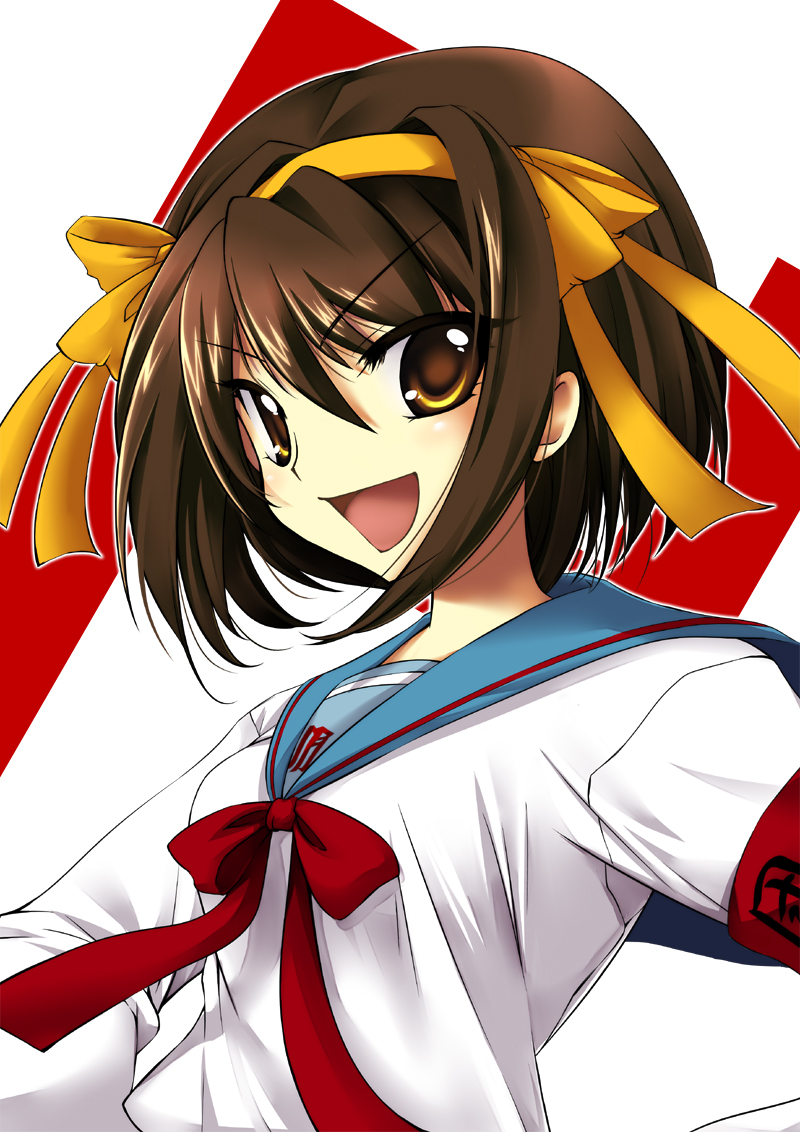 narumizg, suzumiya haruhi, suzumiya haruhi no yuuutsu, bad id, bad pixiv id, 00s, brown eyes, brown hair, hairband, school uniform, serafuku, short hair
