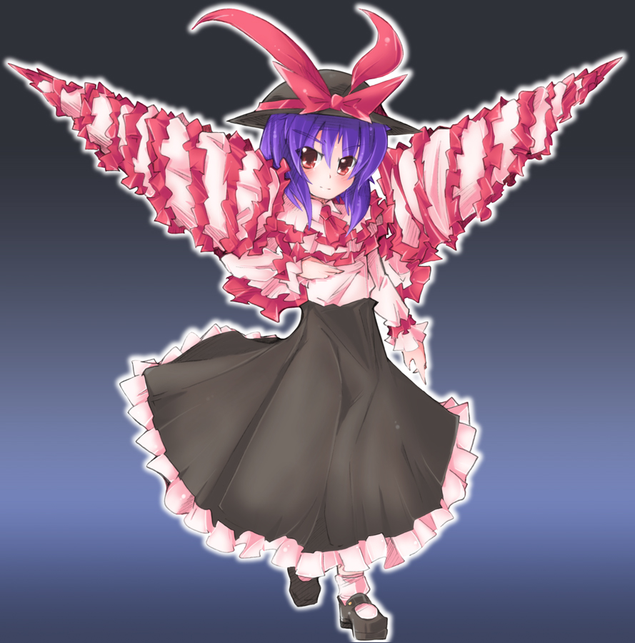 naik, nakuru box, nagae iku, tengen toppa gurren lagann, touhou, 1girl, drill, female focus, hat, parody, purple hair, red eyes, short hair, solo