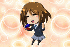 ume, ume (be my toy), hirasawa yui, k-on!, animated, animated gif, lowres, 00s, = =, blush, brown hair, castanets, chibi, hqvga, instrument, pantyhose, school uniform, solo, un tan