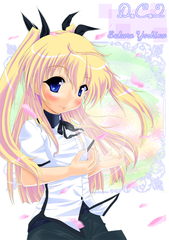 koko (koko no uta), yoshino sakura, da capo, da capo ii, 00s, blonde hair, blue eyes, blush, long hair, solo, twintails