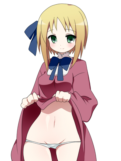 meiro (yuu), liechtenstein (hetalia), axis powers hetalia, bad id, bad pixiv id, 00s, 1girl, blonde hair, breasts, clothes lift, dress, dress lift, female focus, green eyes, hair ribbon, lowleg, lowleg panties, panties, ribbon, short hair, simple background, skirt, skirt lift, solo, underwear, white background