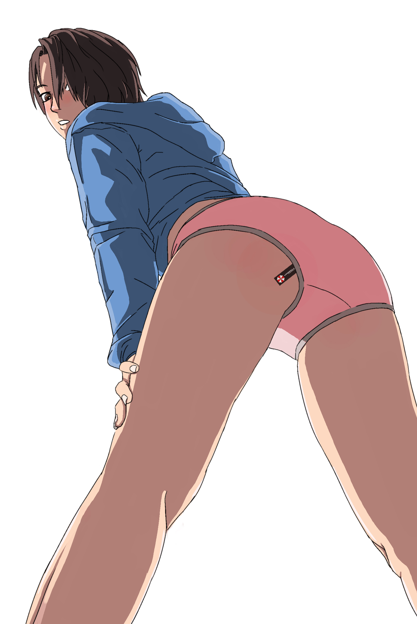 tak3zo, jill valentine, resident evil, highres, 1girl, bottomless, brown hair, female focus, panties, short hair, solo, underwear