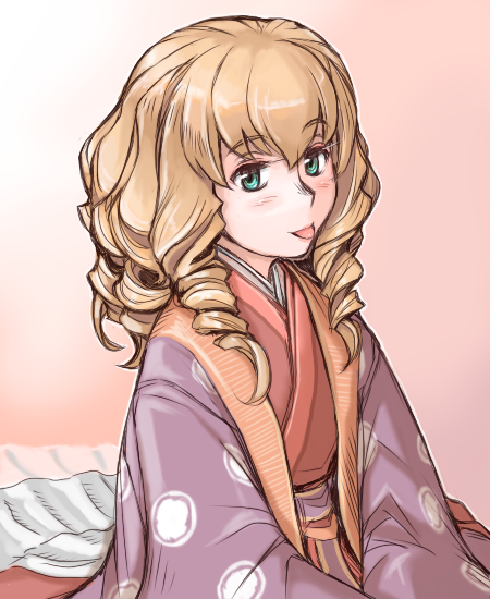 tsuda nanafushi, hinaichigo, rozen maiden, 00s, :p, aged up, blonde hair, drill hair, japanese clothes, solo, tongue, tongue out